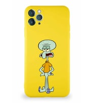 Apple iPhone 11 Pro Max Soft Premier Kapak Squidward Dokunaç Tasarımlı Silikon Kılıf - Sarı (Şeffaf)
