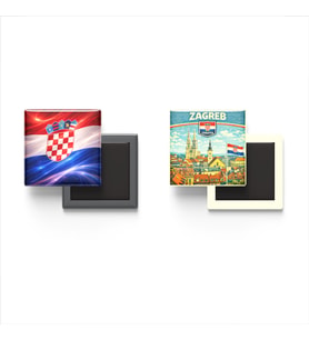 Buzdolap Magnetleri - Hırvatistan Bayrağı ve Zagreb Retro Tema - 2'li Set Magneti