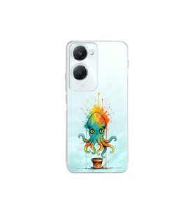 Vivo Y18 ile uyumlu Splash ahtapot tasarımlı şeffaf silikon kılıf