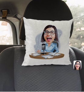 BK Gift Kişiye Özel Kadın Spiker Karikatürlü Kare Araç Koltuk Yastığı-1