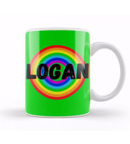 Logan Name personalized Custom Vintage Retro Rainbow Design Gift Baby Gift For Him Kupa Bardak Porselen