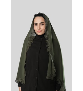 Haki Namaz Başörtüsü Şal Şifon Güpürlü 202106_09