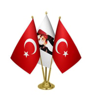 Masa Üstü Atatürk Bayrağı Türk Bayrağı Üçlü Pirinç Direk Masa Bayrak Seti