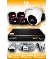 ELITCAM 3 Kameralı Panda 1 İç Kamera Set HDD'siz Full HD Gece Görüşlü Güvenlik Kamerası Sistemi
