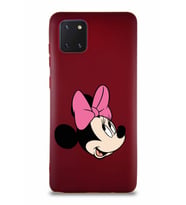 Samsung Galaxy A81 Soft Premier Kapak Minnie Mouse-A Tasarımlı Silikon Kılıf - Mürdüm (Şeffaf)