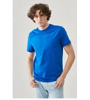 ERKEK Tişört Kısa Kol Düz Bisikilet Yaka Oversize T-shirt - Mavi
