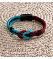 Bordo Mavi Taraftar Temalı Deri&Makreme Düğüm Model Bileklik (Net 21cm) (Bordo-Mavi)