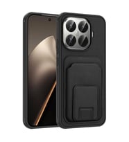Coverzone Xiaomi 15T Pro ile Uyumlu K?l?f Z-Bikart Kart B�lmeli Standl? Kilif, Deri Dokulu Y�zey, Darbe Emici Kenar Koruma, Arka Kapak Tasar?m? Xiaomi 15T Pro kilif Siyah