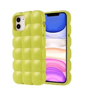iPhone 12 Kılıf Parlak Esnek Silikon Airbag Dom Dom Kapak (Yeşil)