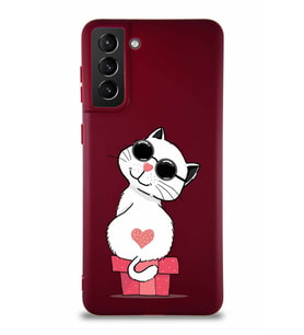 Samsung Galaxy S21 Plus Soft Premier Kapak Coolcat Tasarımlı Silikon Kılıf - Mürdüm (Şeffaf)