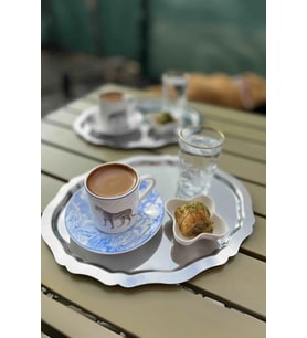6'lı Lüx Oval Kahve Sunum Tepsisi, Paslanmaz, Dekoratif 25x20cm