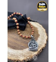 Rudraksha Mala Buddha Kolye Çelik Budha Uçlu El Yapımı Makrome Ayarlanabilir Düğüm Kolye