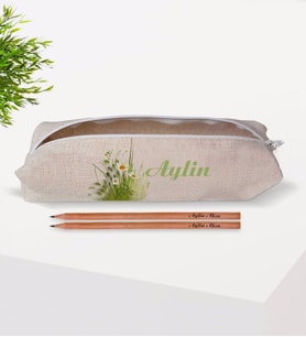 BK Gift Kişiye Özel İsimli Papatya Temalı Keten Bez Kalemlik ve İsimli Ahşap Kurşun Kalem Hediye Seti-13