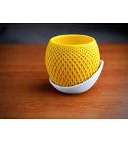 3D Baskı Küre Saksı - Kafes Dokulu İki Parçalı Dekoratif Saksı - Sarı-Beyaz