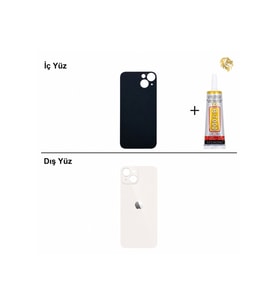 iPhone 13 Beyaz Arka Kapak Arka Cam Batarya Kapağı Lazer Kesim Kapak Pil Kapağı + B-7000 Yapıştırıcı