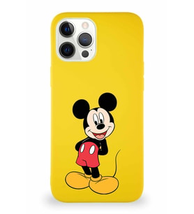 Apple iPhone 12 Pro Max Soft Premier Kapak Mickey Mouse-B Tasarımlı Silikon Kılıf - Sarı (Şeffaf)