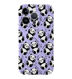 Apple iPhone 14 Pro Uyumlu Lansman Kılıf Panda Tasarımlı İçi Kadife Kapak-Lila (Şeffaf)