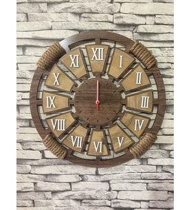 Kişiye Özel Halatlı Dekoratif Ahşap Duvar Saati 40 cm