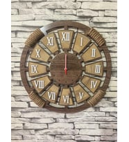 Kişiye Özel Halatlı Dekoratif Ahşap Duvar Saati 40 cm