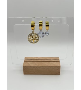 Arnes Jewelry Çelik Yaşam Ağaçlı Zirkon Taşlı Set Küpe (Gold)