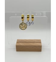 Arnes Jewelry Çelik Yaşam Ağaçlı Zirkon Taşlı Set Küpe (Gold)