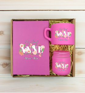 BK Gift Kişiye Özel İsimli DTF Anne Temalı Pembe Defter & Kahve Fincanı & Mum Hediye Seti-4, Anneye Hediye, Anneler Günü Hediyesi