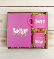 BK Gift Kişiye Özel İsimli DTF Anne Temalı Pembe Defter & Kahve Fincanı & Mum Hediye Seti-4, Anneye Hediye, Anneler Günü Hediyesi