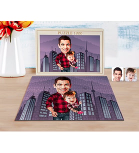 BK Gift Kişiye Özel Baba Kız Karikatürlü 1000 Parça Profesyonel Puzzle-2