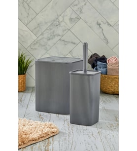 Kare Tuvalet Fırçası ve Çöp Kovası Seti, Koyu Gri, 5 Litre