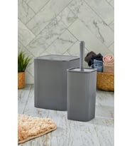 Kare Tuvalet Fırçası ve Çöp Kovası Seti, Koyu Gri, 5 Litre