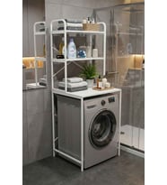 Çamaşır Makinesi Dolabı 2 Katlı Geniş Depolama Raf Ünitesi Metal Banyo Organizer Standı Beyaz