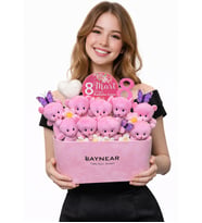 8 Mart Kadınlar Gününe Özel Premium Kadife Kutu Ayıcık Buketi