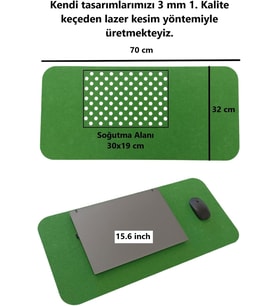 Keçe Masa Üstü Mouse Pad ve Bilgisayar Düzenleyici 70x32 cm – Antibakteriyel Mat, Doğal Keçe Mat, Masa Koruyucu Altlık, Ofis ve Ev için Minimalist Tasarım (yeşil)