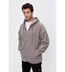 CHUBA Erkek Outdoor Oversize Kapüşonlu Fermuar Kapamalı Polar Hoddie Gri 23W106