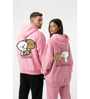 Nevermind Unisex Oversize Ayıcık Baskılı Çift Hoodie (Pembe)