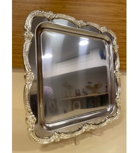 TEPSİ TEK KİŞİLİK KAHVE ÇAY SUNUM KARE GÜMÜŞ 24X24 CM