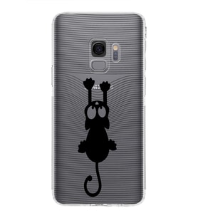 Samsung Galaxy S9  Kamera Korumalı Kapak Çizgi Kedi Tasarımlı  Şeffaf  Kılıf