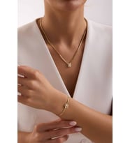 Altın Balık Sırtı Parçalı Baget Set Kolye, Bileklik