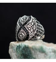 Erkek Silver Sonsuzluk Tasarım Mikro Oniks Taşlı 925 Ayar Gümüş Yüzük (Siyah)