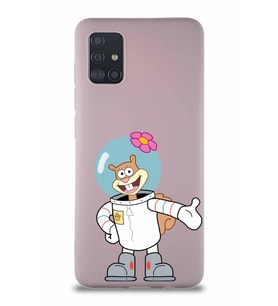 Samsung Galaxy A51 Soft Premier Kapak Sandy Tasarımlı Silikon Kılıf - Pudra (Şeffaf)