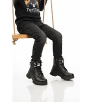 Ayakmod Bej İçi Polarlı Kaymaz Taban Unisex Çocuk Bot 24035 F (Siyah)