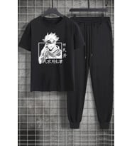 Unisex Hoodie Baskılı 2'li Eşofman Takımı (Siyah)