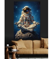 Uzay Kıyafetli Astronot Meditasyon Dekoratif Kanvas - Mdf Ahşap Tablo