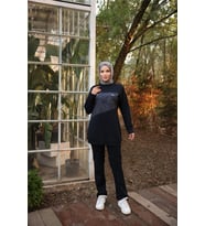 Dafne Cepli Eşofman Beli Lastikli Pantolon İkili Takım - (38-46) - 71153 - Siyah (Lacivert)