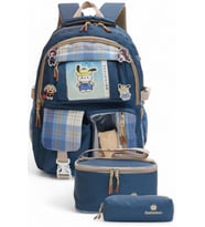 Relaxion 2203-1395 Kore Tarzı Unisex Çocuk Üçlü Set İlkokul Sırt Çantası (Lacivert)