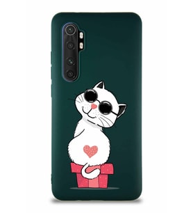 Xiaomi Mi Note 10 Lite Soft Premier Kapak Coolcat Tasarımlı Silikon Kılıf - Yeşil (Şeffaf)