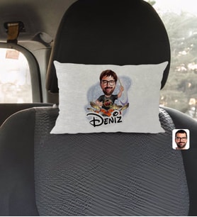 BK Gift Kişiye Özel İsimli Erkek Baterist Karikatürlü Dikdörtgen Araç Koltuk Yastığı-1