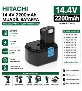 HITACHI WR14DH, WR14DL, WR14DM, WR14DMB ile Uyumlu Muadil Matkap Bataryası