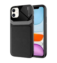 Apple iPhone 11 Kılıf Zore Emiks Deri Görünümlü Kılıf (Siyah)
