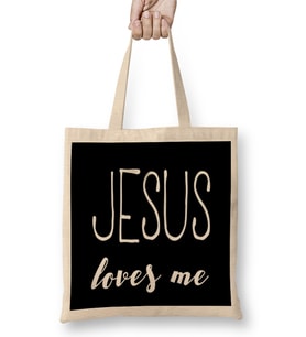 Christian Shirts Jesus Loves Me Christian Bez Çanta Uzun Saplı